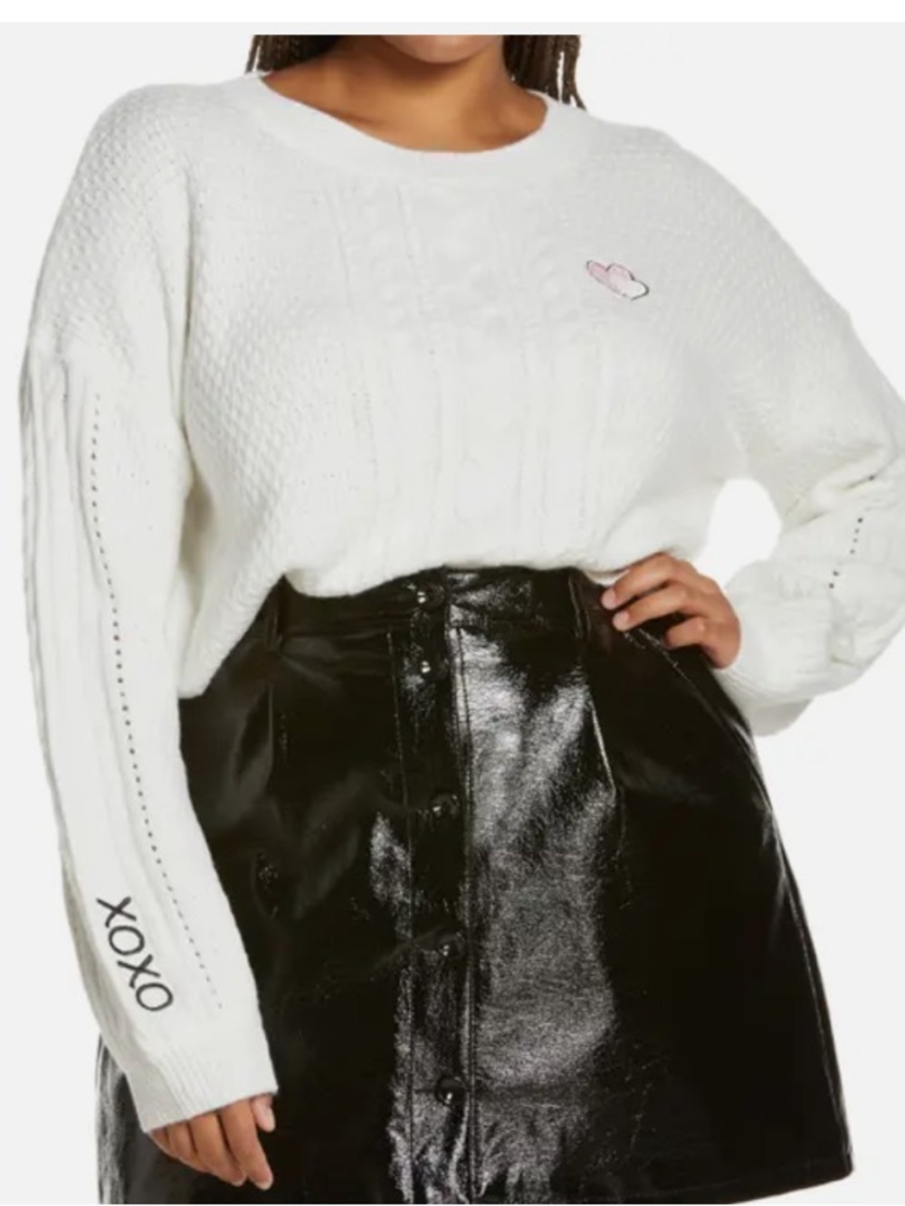 BP Nordstrom Sweater Ivory Embroidered Heart XOXO on Sleeve | 2X
